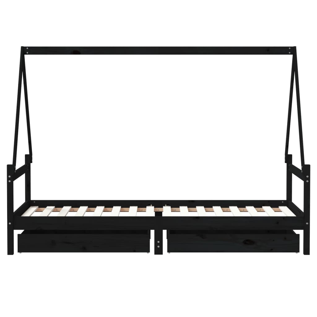 Barnesengeramme med skuffer svart 90x200 cm heltre furu