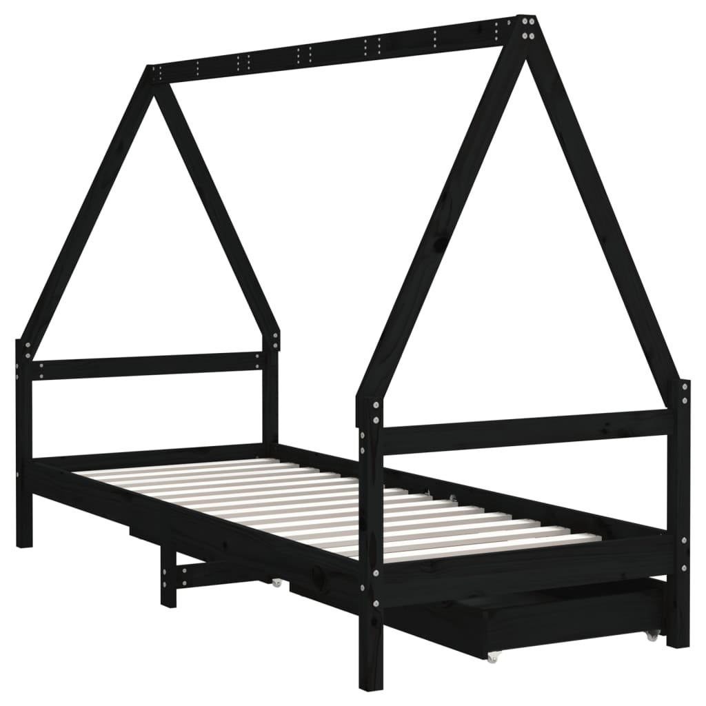 Barnesengeramme med skuffer svart 90x200 cm heltre furu