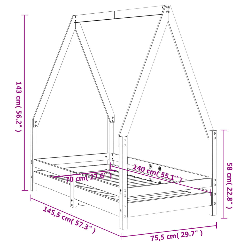 Barnesengeramme 70x140 cm heltre furu