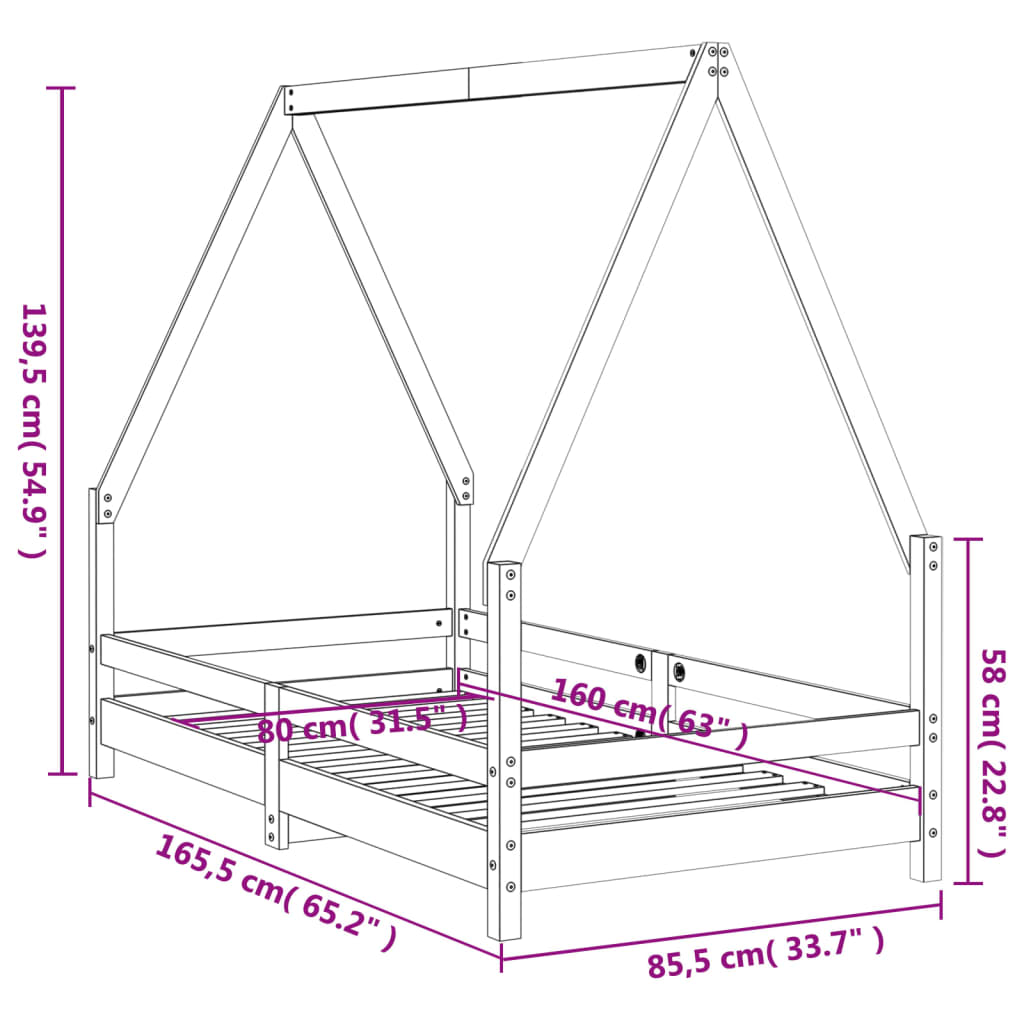 Barnesengeramme 80x160 cm heltre furu