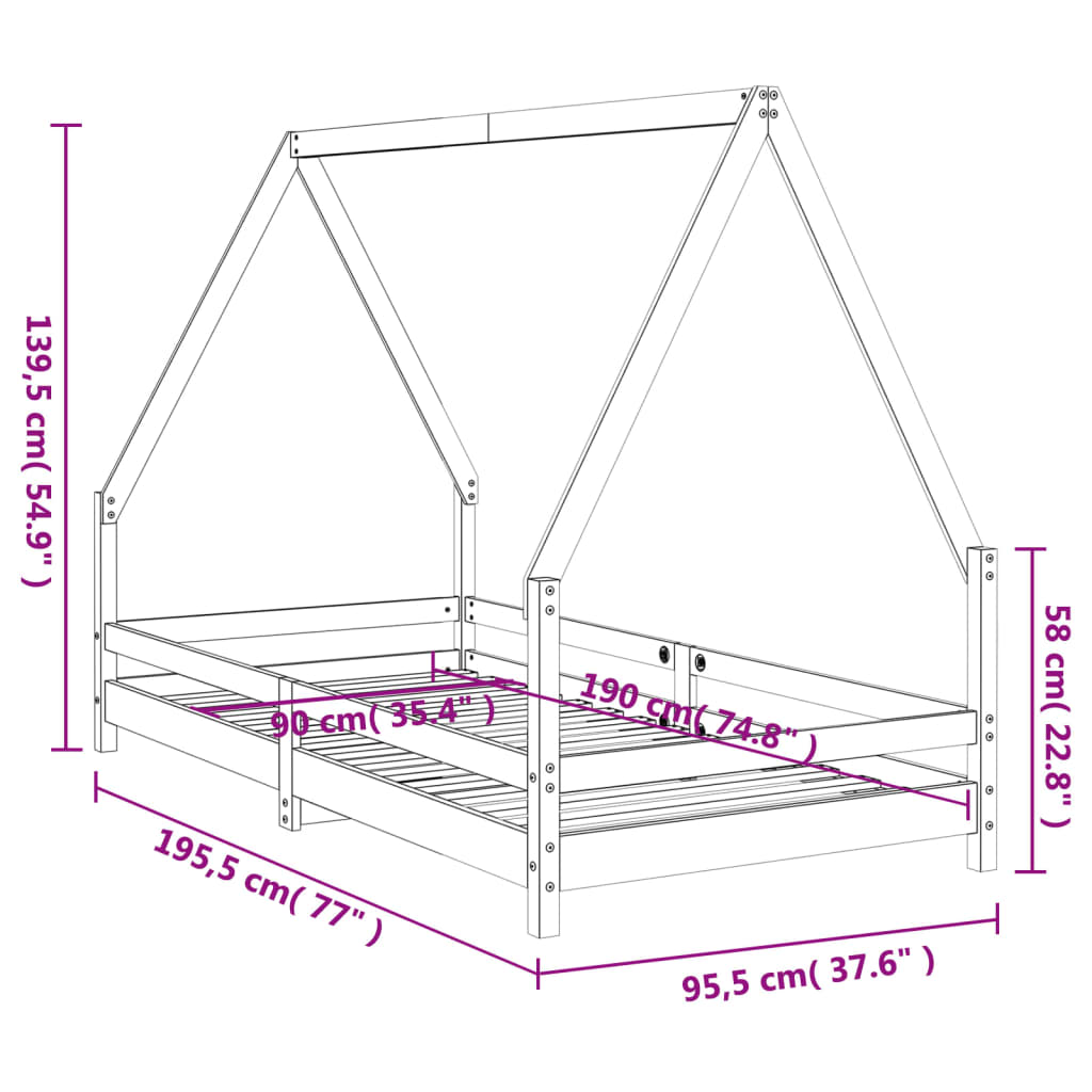 Barnesengeramme hvit 90x190 cm heltre furu