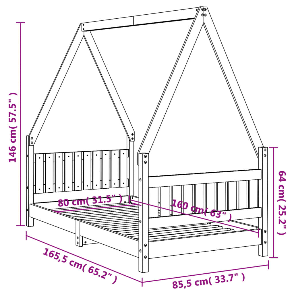 Barnesengeramme 80x160 cm heltre furu