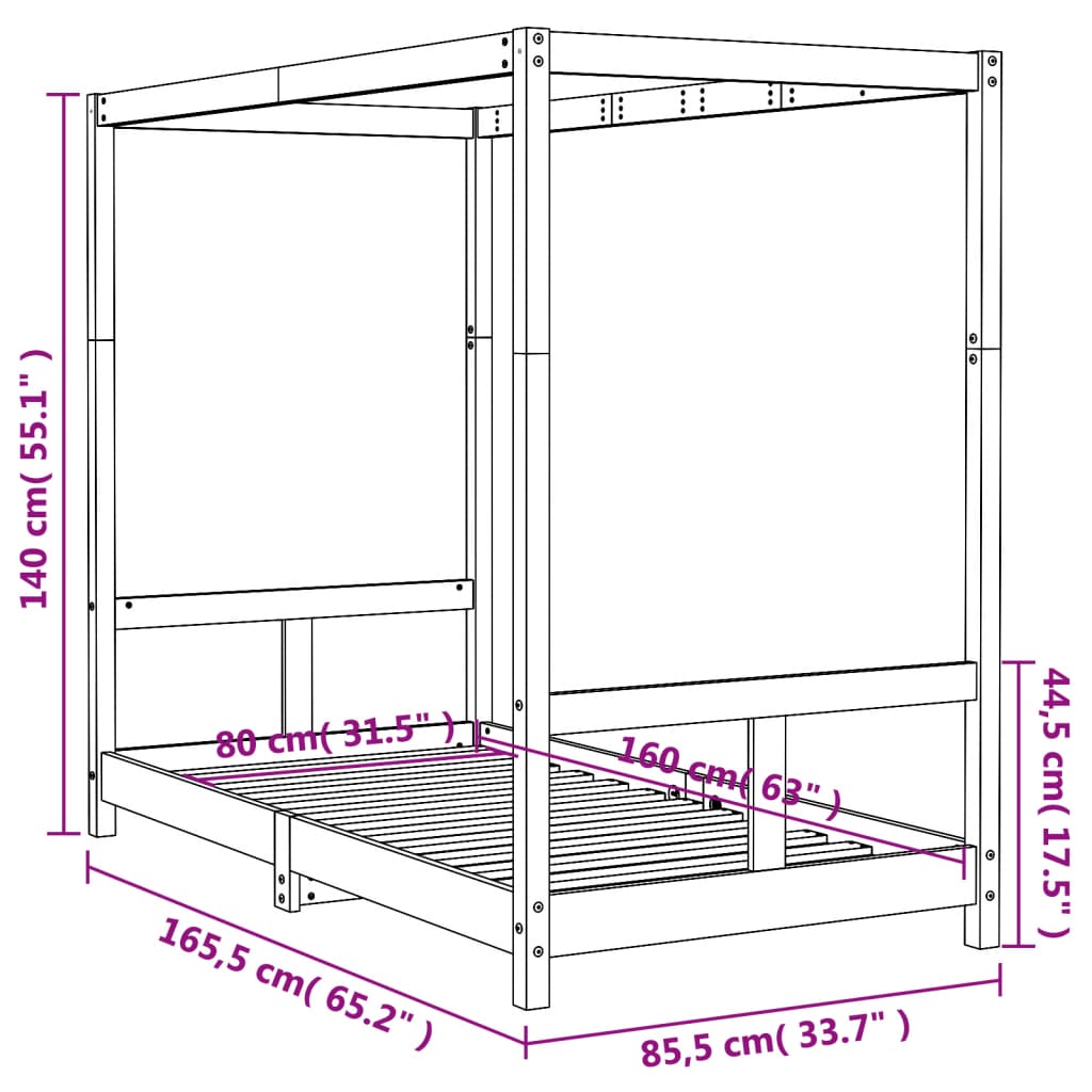 Barnesengeramme 80x160 cm heltre furu