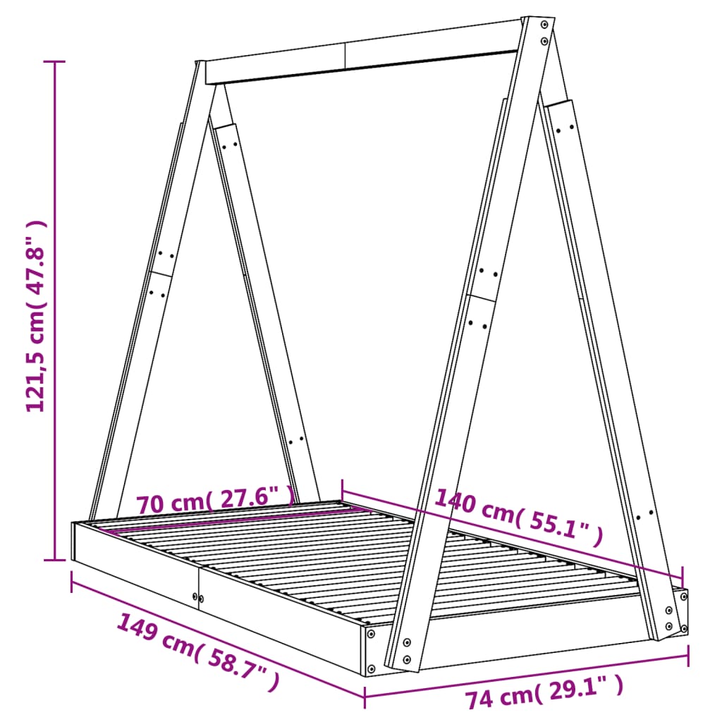Barnesengeramme hvit 70x140 cm heltre furu