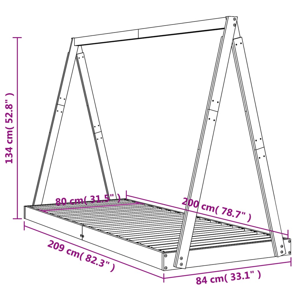 Barnesengeramme hvit 80x200 cm heltre furu