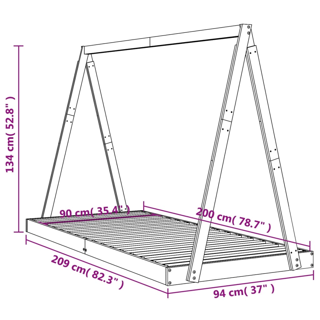 Barnesengeramme hvit 90x200 cm heltre furu