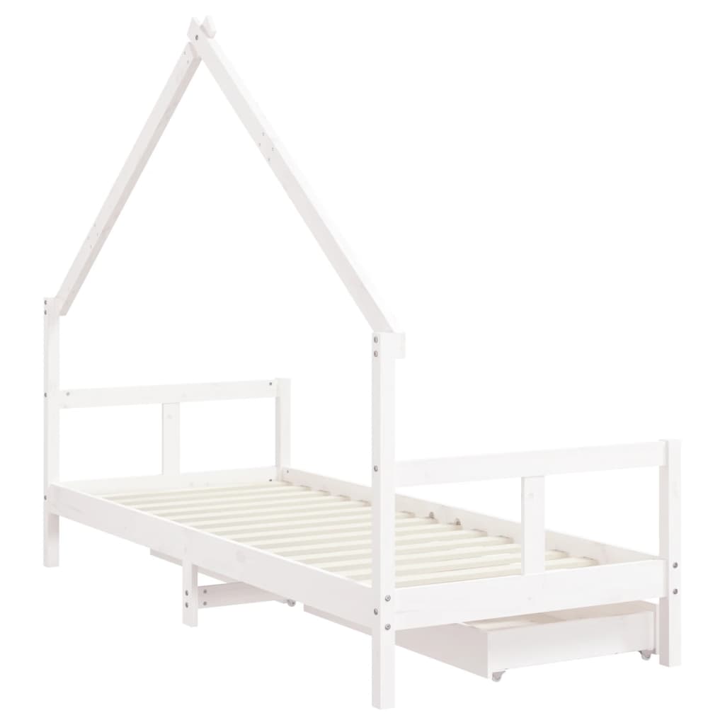 Barnesengeramme med skuffer hvit 80x200 cm heltre furu