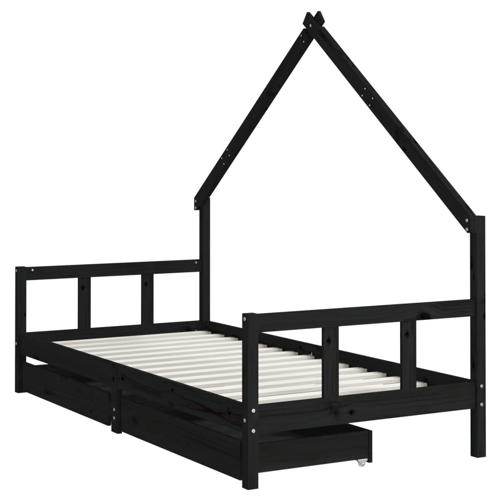 Barnesengeramme med skuffer svart 90x200 cm heltre furu