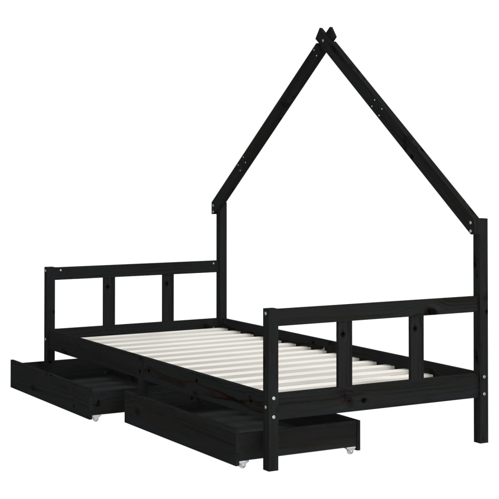 Barnesengeramme med skuffer svart 90x200 cm heltre furu