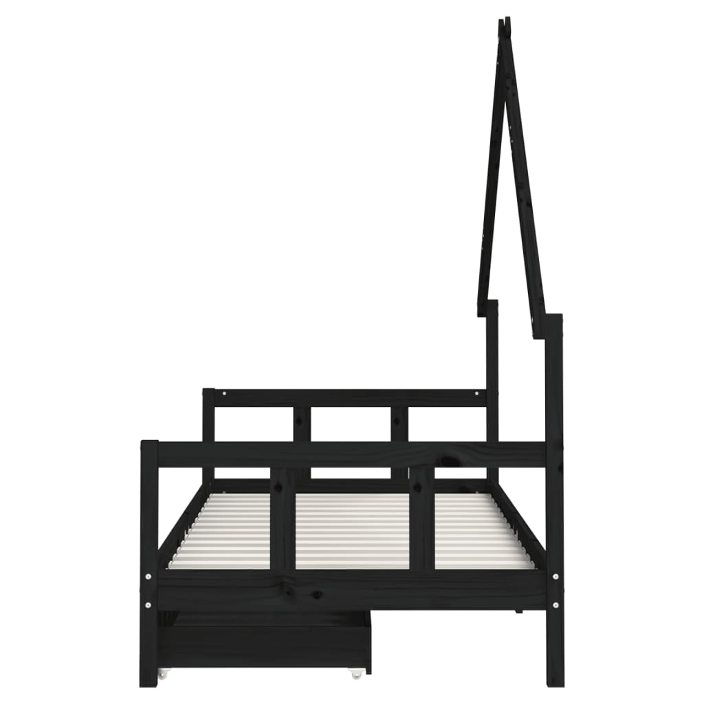 Barnesengeramme med skuffer svart 90x200 cm heltre furu