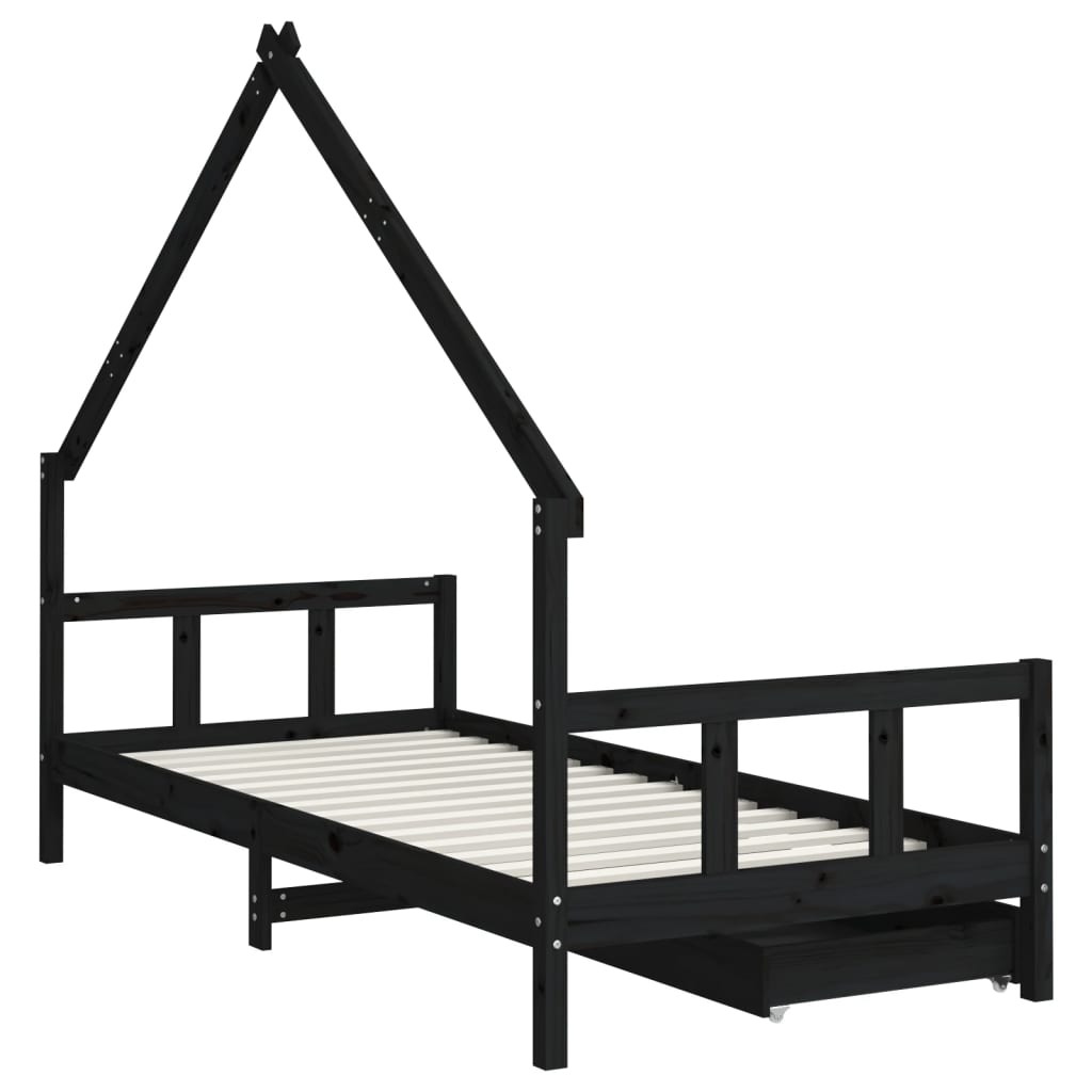Barnesengeramme med skuffer svart 90x200 cm heltre furu