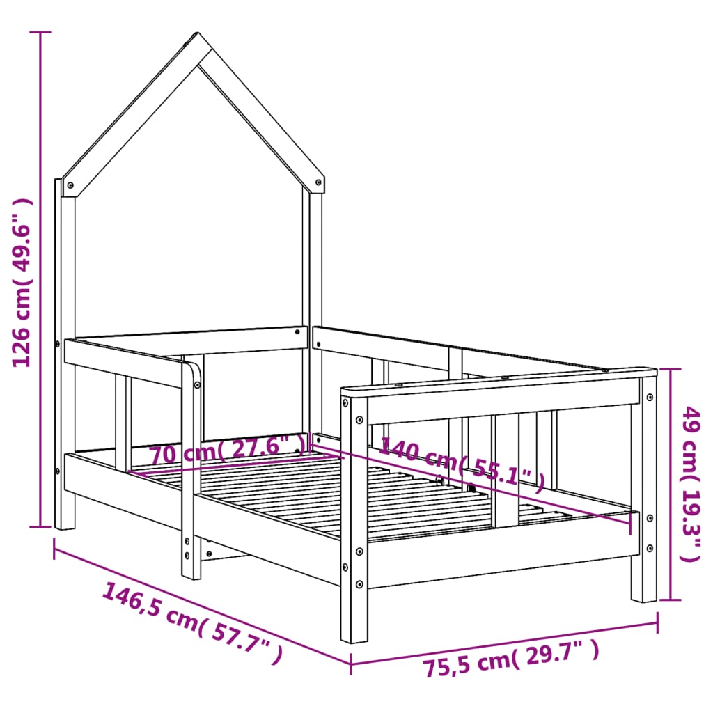 Barnesengeramme svart 70x140 cm heltre furu