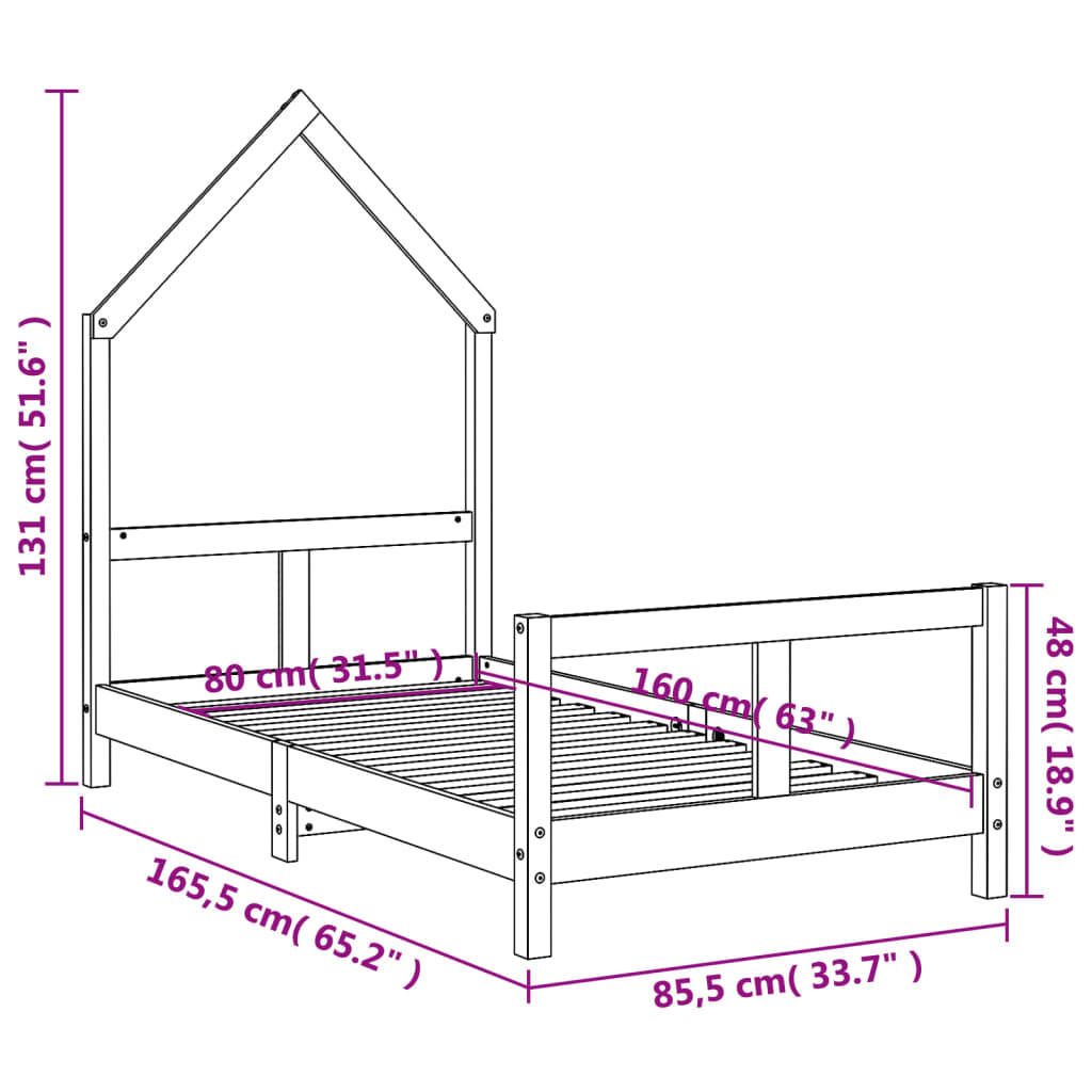 Barnesengeramme 80x160 cm heltre furu