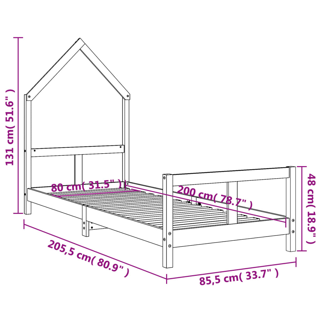 Barnesengeramme svart 80x200 cm heltre furu