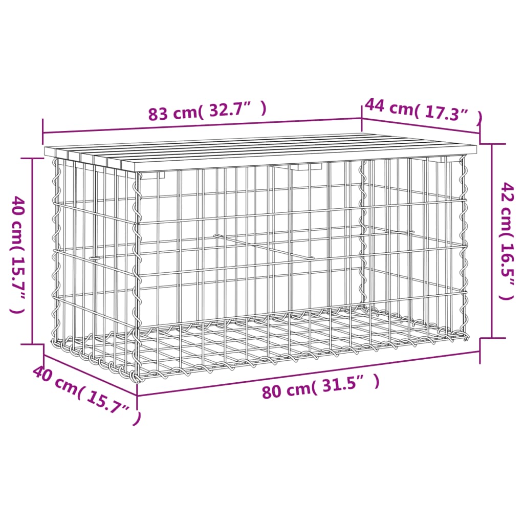 Hagebenk gabiondesign 83x44x42 cm heltre furu