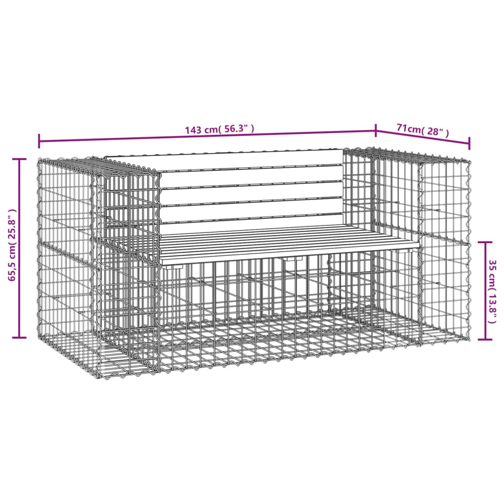 Hagebenk gabiondesign 143x71x65,5 cm heltre furu