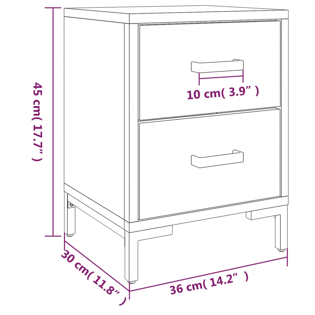Nattbord 2 stk svart 36x30x45 cm heltre furu