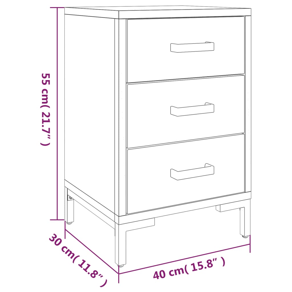 Nattbord 2 stk svart 40x30x55 cm heltre furu