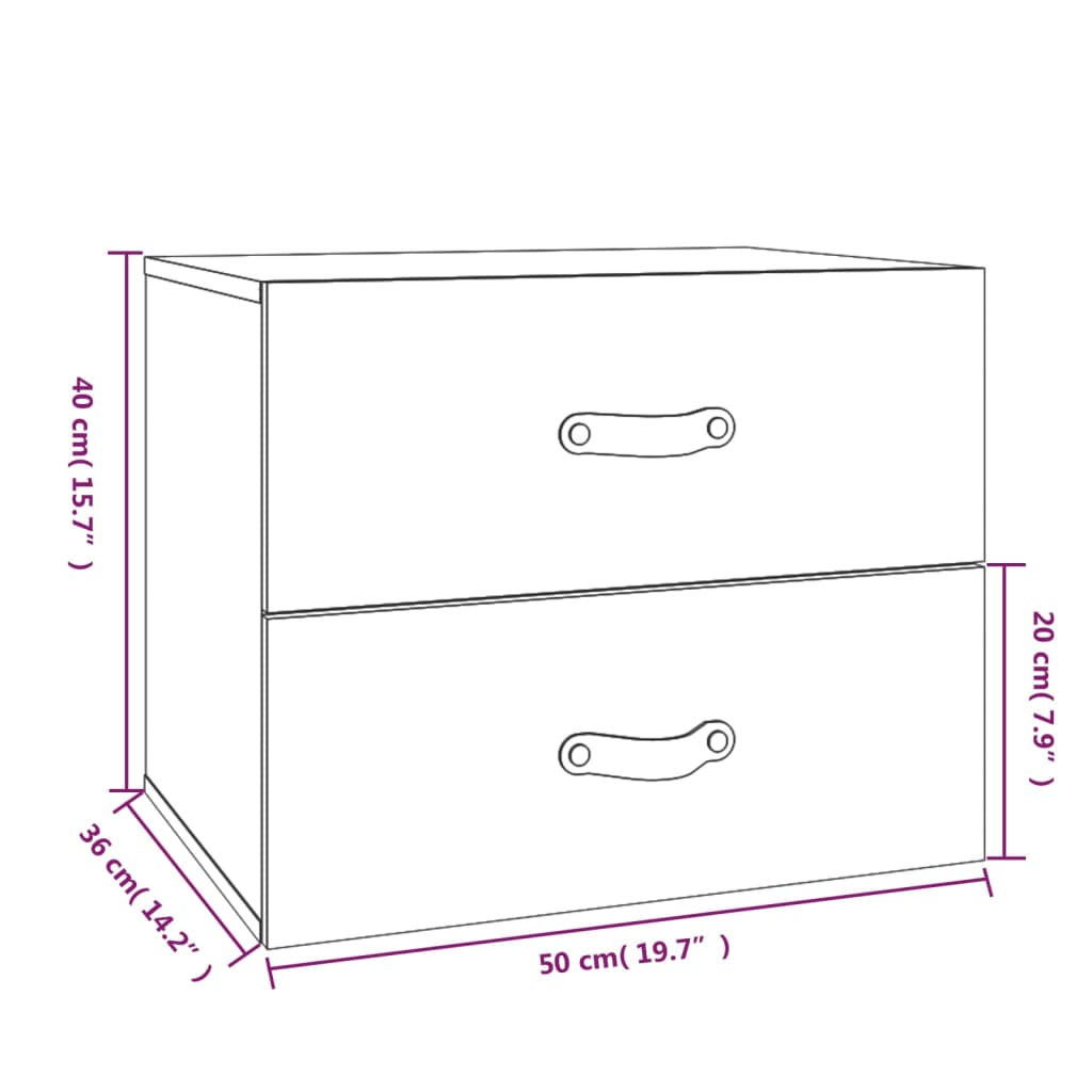 Veggmonterte nattbord 2 stk 50x36x40 cm