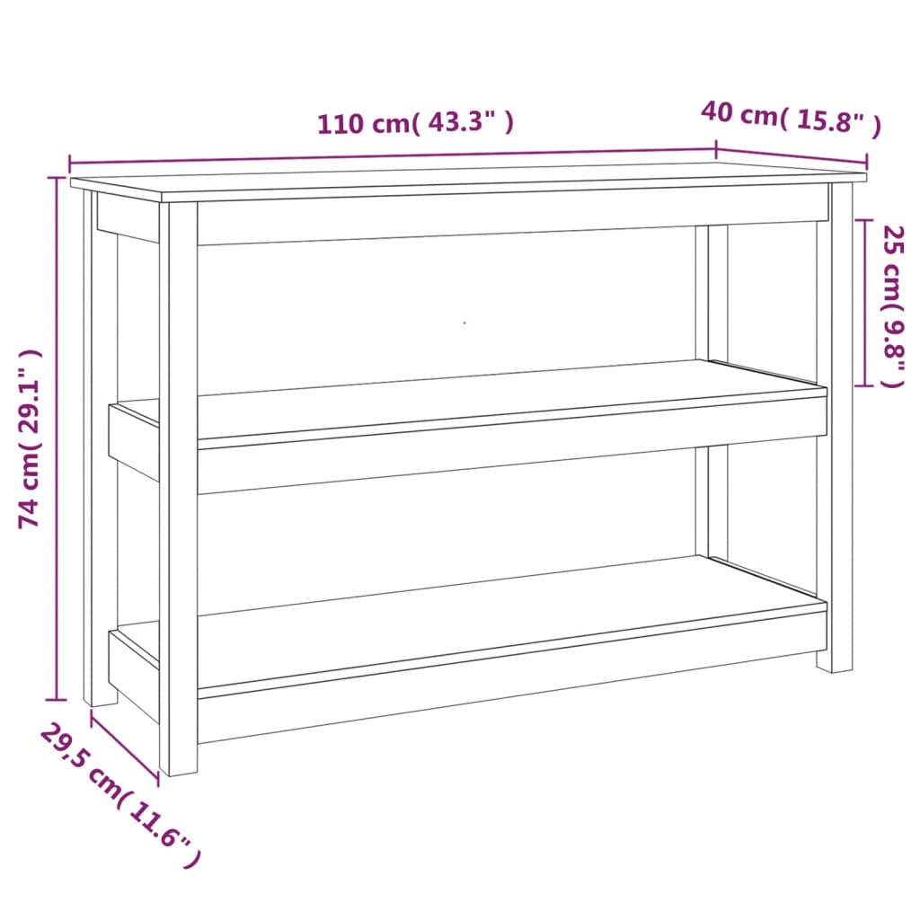 Konsollbord 110x40x74 cm heltre furu