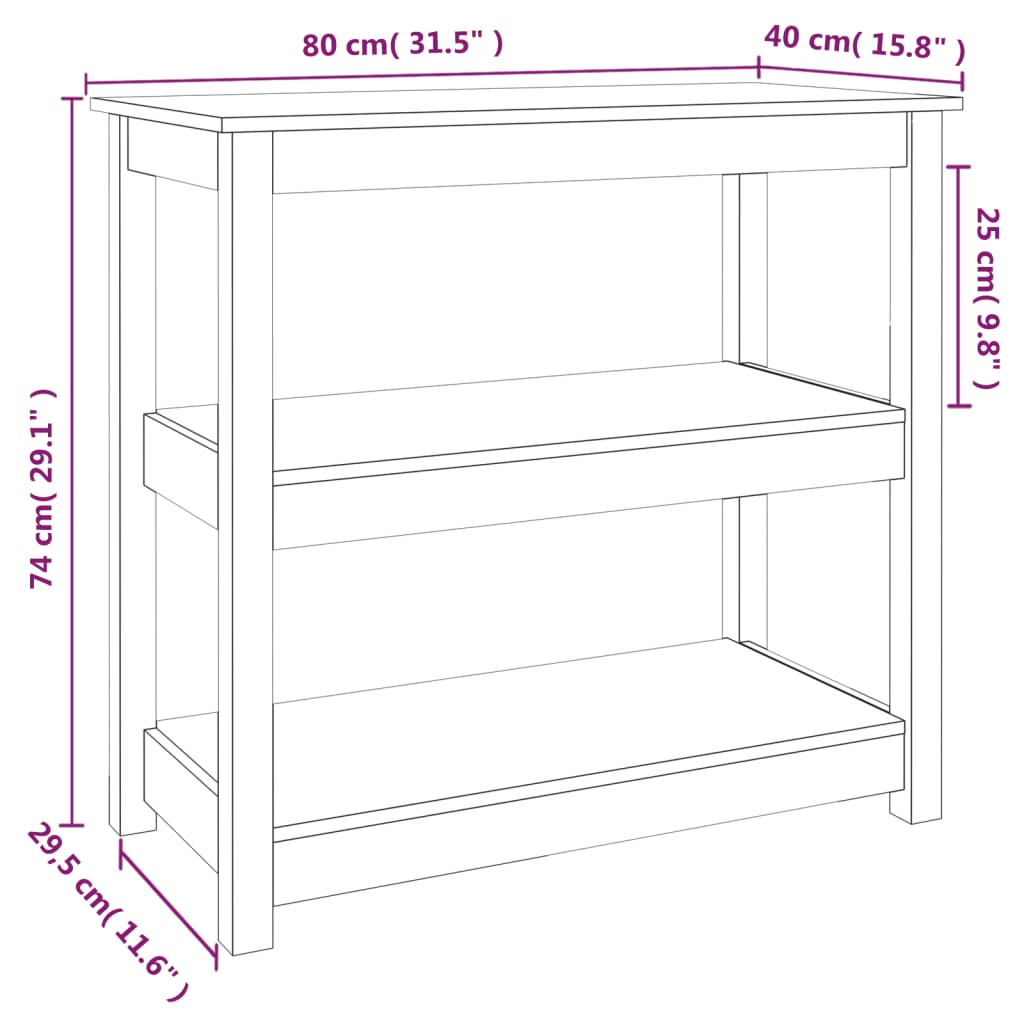 Konsollbord honningbrun 80x40x74 cm heltre furu