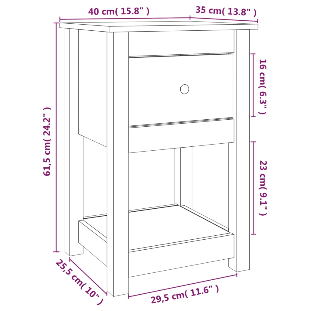 Nattbord svart 40x35x61,5 cm heltre furu