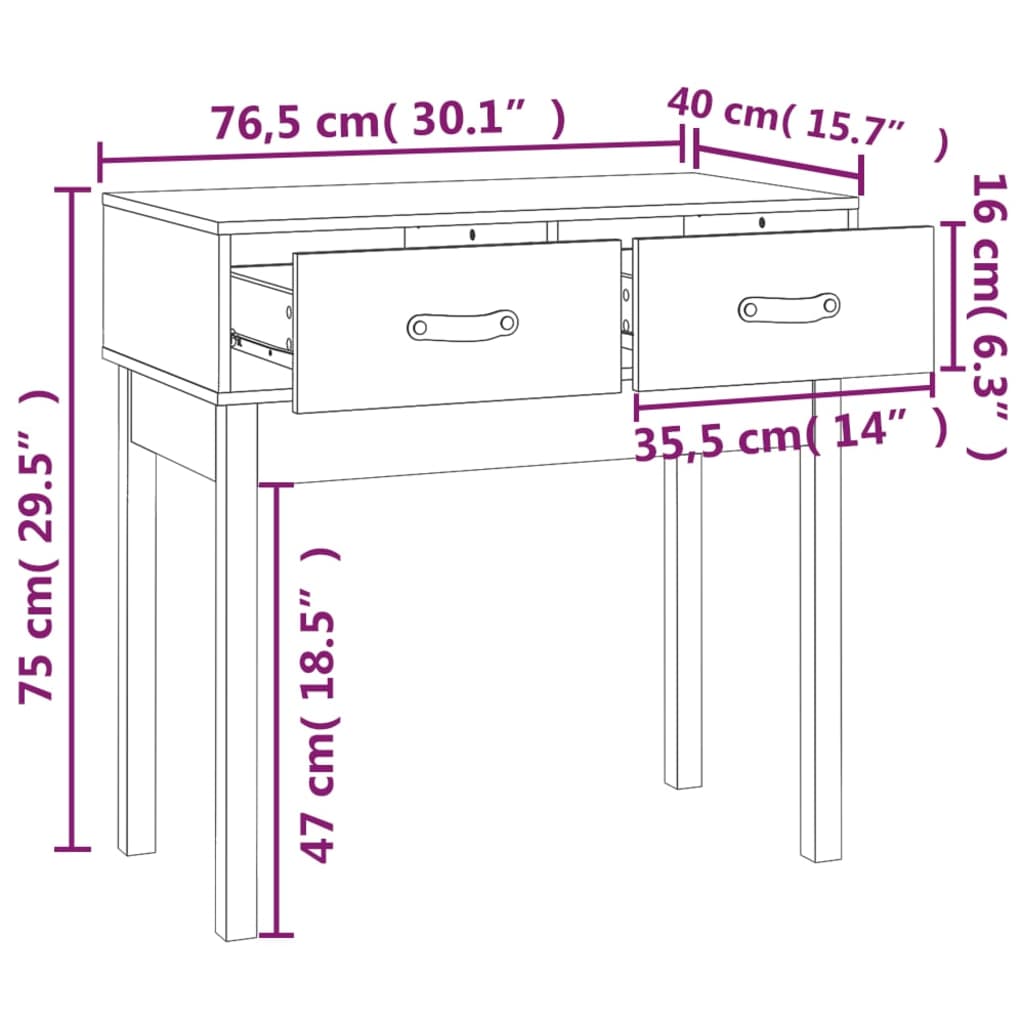 Konsollbord 76,5x40x75 cm heltre furu