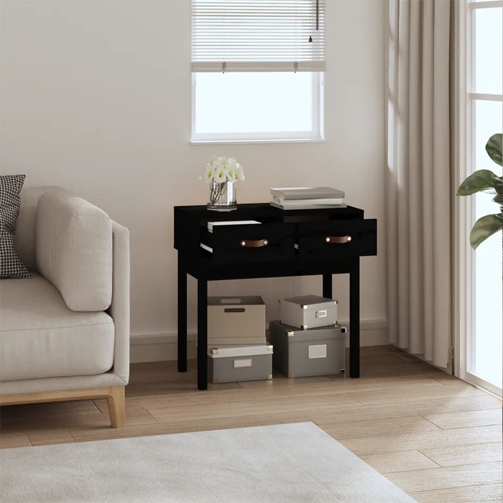 Konsollbord svart 76,5x40x75 cm heltre furu