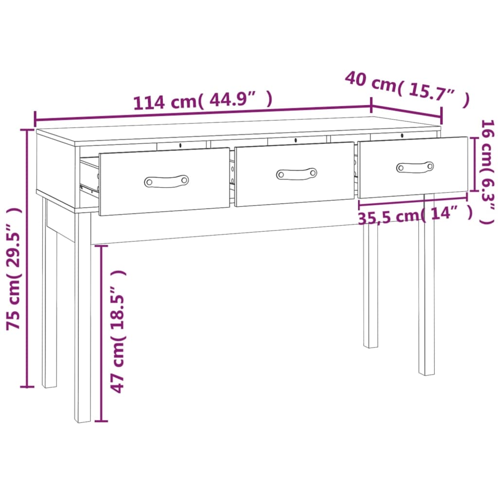 Konsollbord hvit 114x40x75 cm heltre furu