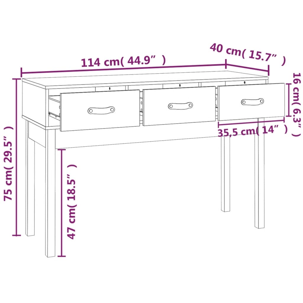 Konsollbord grå 114x40x75 cm heltre furu