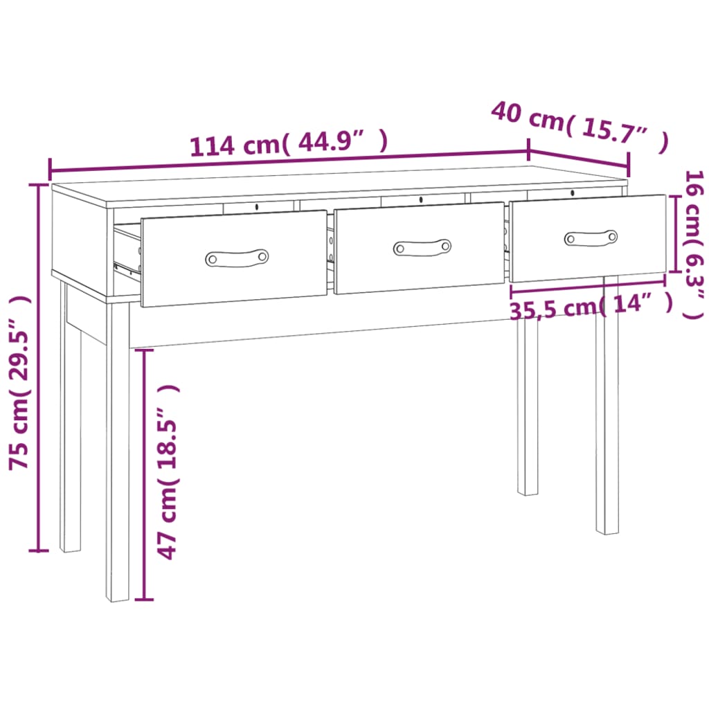 Konsollbord honningbrun 114x40x75 cm heltre furu