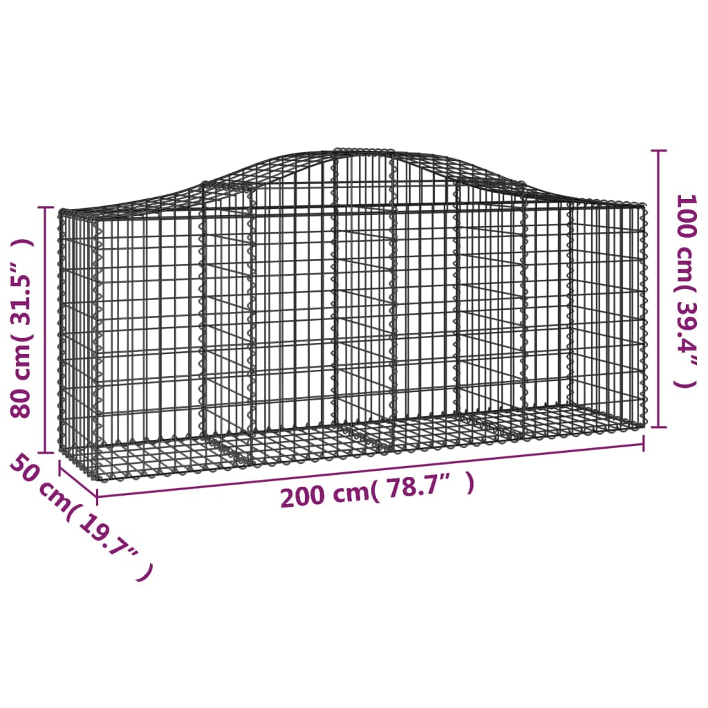 Gabionkurver buede 18 stk 200x50x80/100 cm galvanisert jern