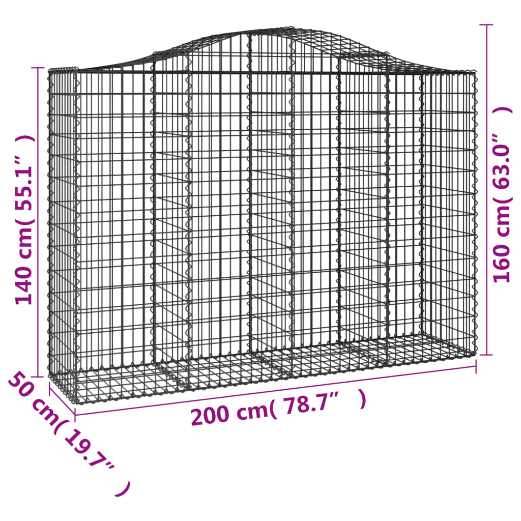 Gabionkurver buede 3 stk 200x50x140/160 cm galvanisert jern
