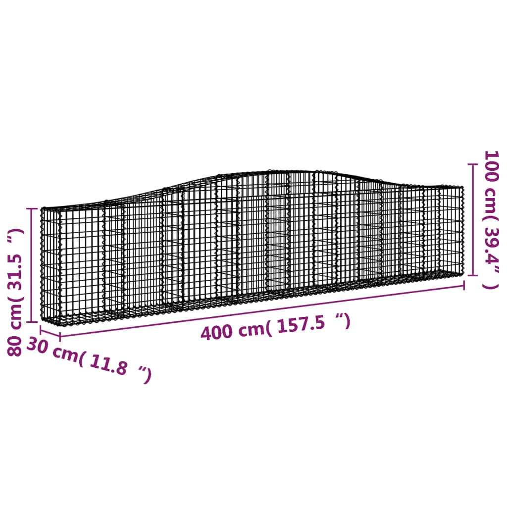 Gabionkurver buede 6 stk 400x30x80/100 cm galvanisert jern