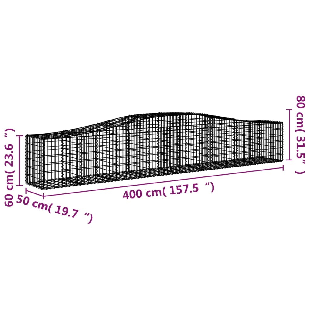 Gabionkurver buede 4 stk 400x50x60/80 cm galvanisert jern