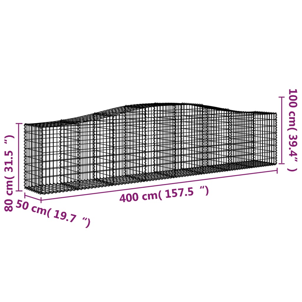 Gabionkurver buede 2 stk 400x50x80/100 cm galvanisert jern