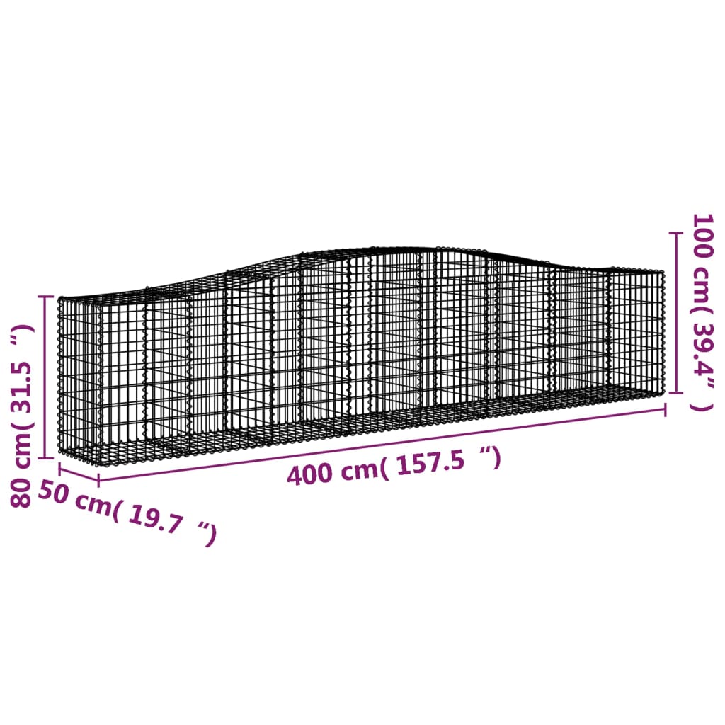 Gabionkurver buede 5 stk 400x50x80/100 cm galvanisert jern