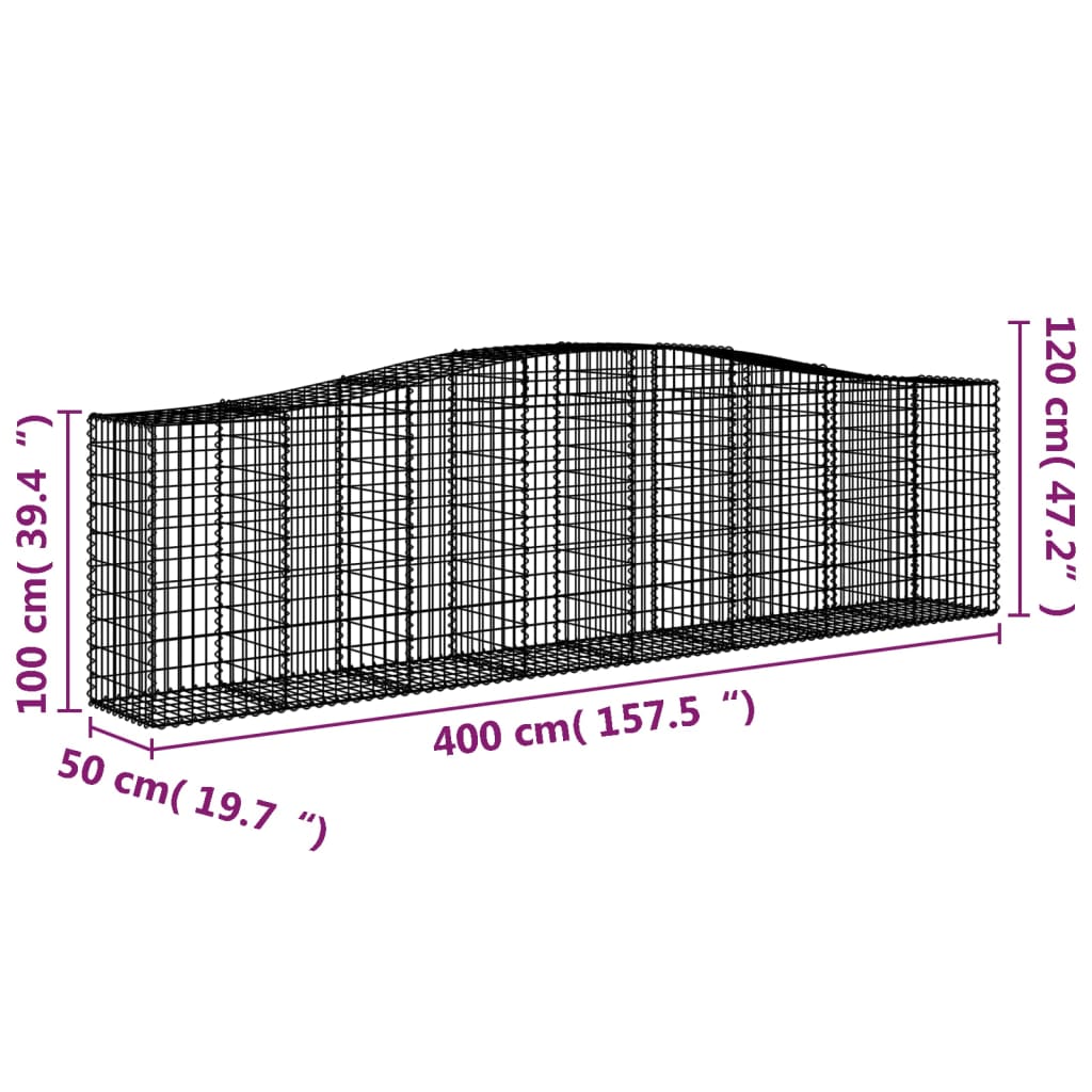 Gabionkurver buede 10 stk 400x50x100/120 cm galvanisert jern