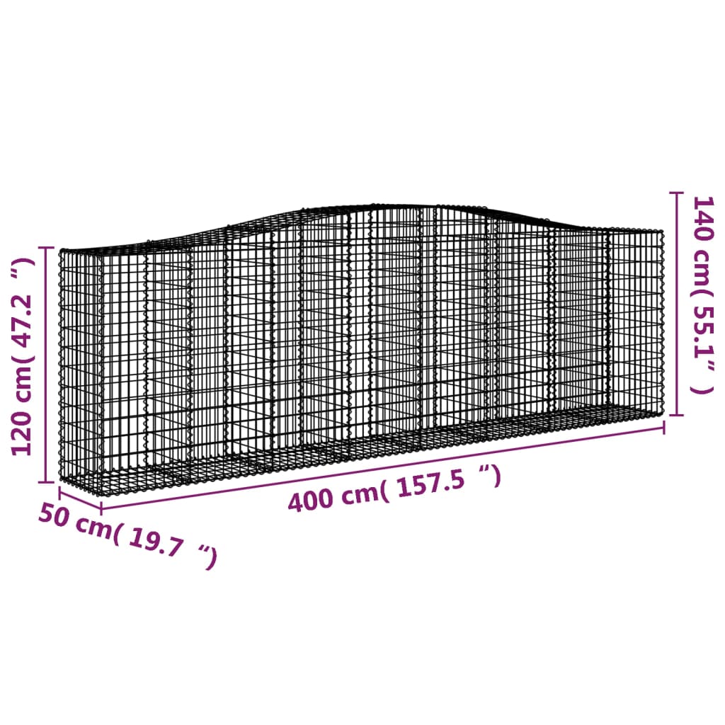 Gabionkurver buede 3 stk 400x50x120/140 cm galvanisert jern