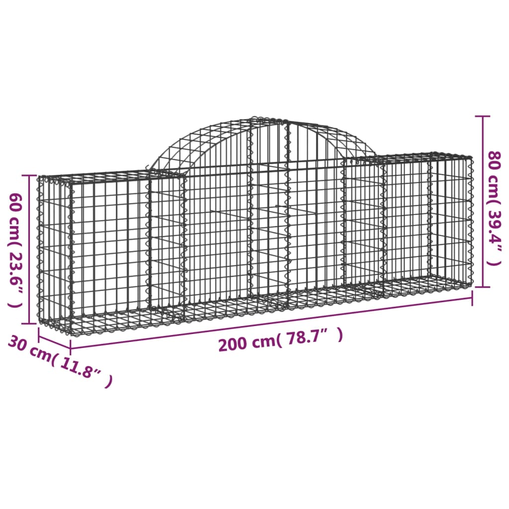 Gabionkurver buede 4 stk 200x30x60/80 cm galvanisert jern
