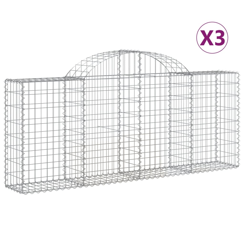 Gabionkurver buede 3 stk 200x30x80/100 cm galvanisert jern