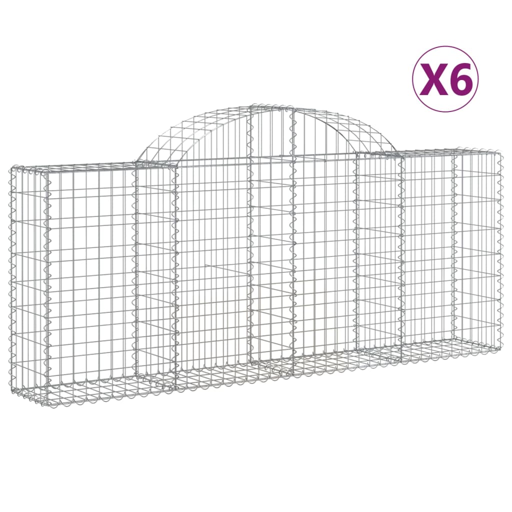 Gabionkurver buede 6 stk 200x30x80/100 cm galvanisert jern