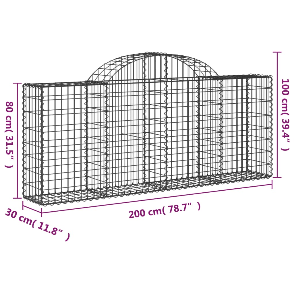 Gabionkurver buede 13 stk 200x30x80/100 cm galvanisert jern