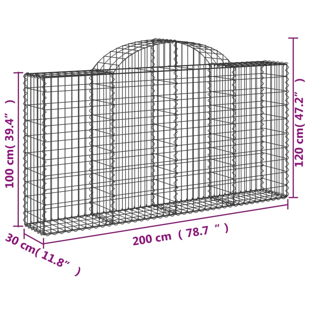 Gabionkurver buede 3 stk 200x30x100/120 cm galvanisert jern
