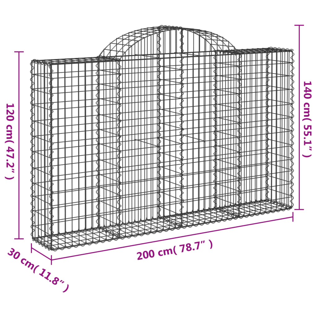 Gabionkurver buede 6 stk 200x30x120/140 cm galvanisert jern