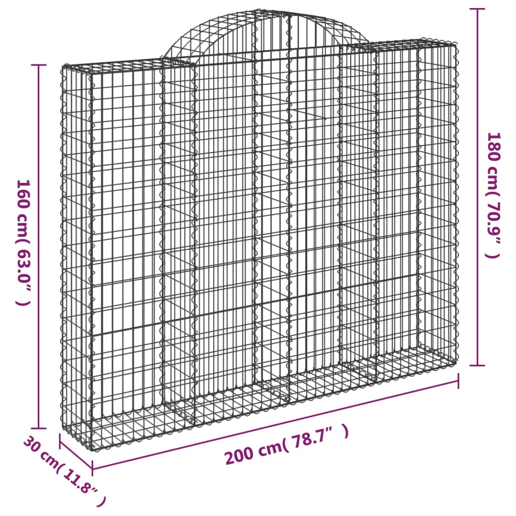 Gabionkurver buede 8 stk 200x30x160/180 cm galvanisert jern