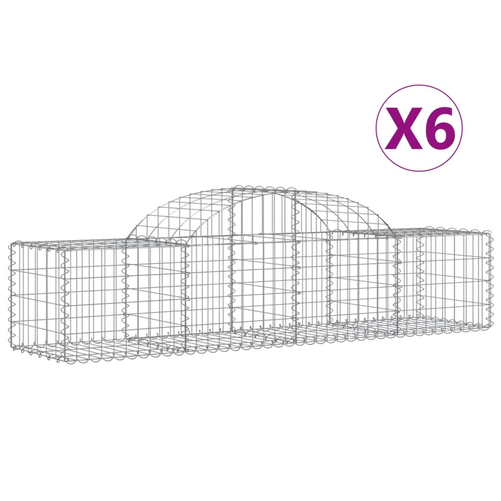 Gabionkurver buede 6 stk 200x50x40/60 cm galvanisert jern