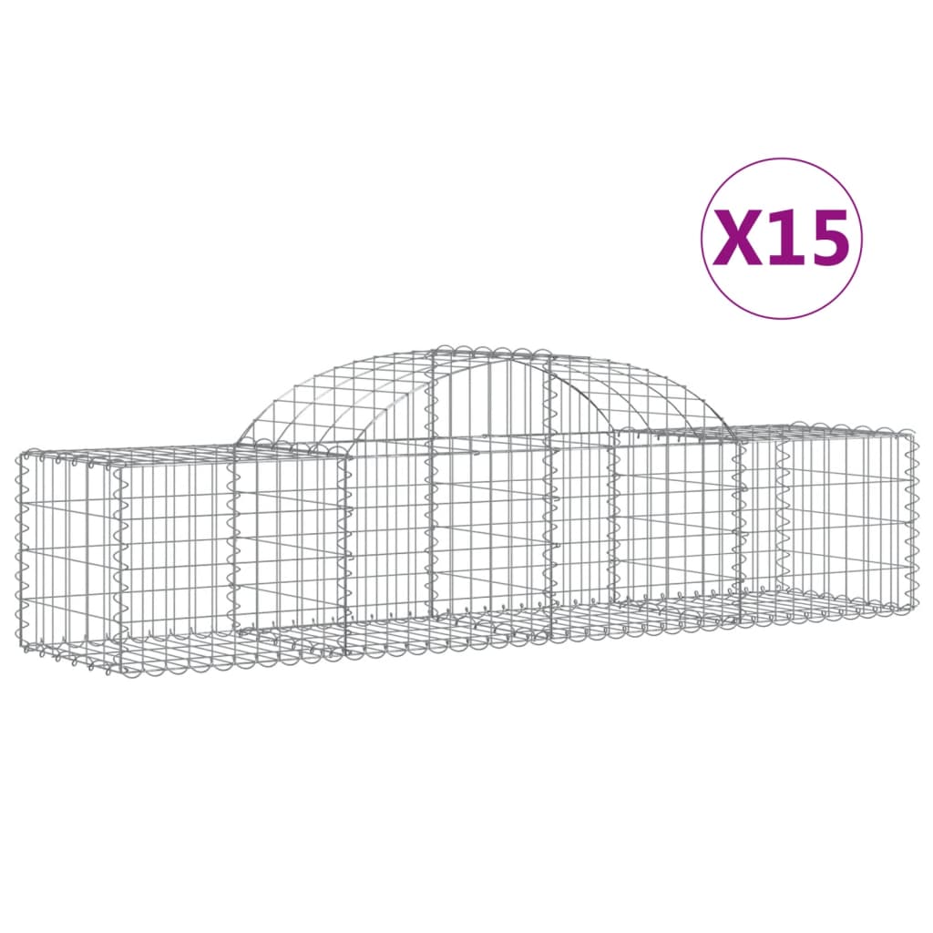 Gabionkurver buede 15 stk 200x50x40/60 cm galvanisert jern