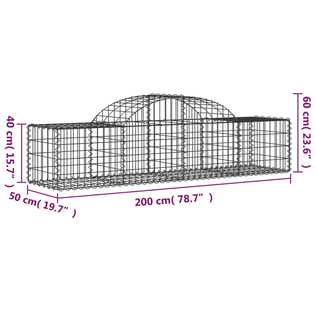 Gabionkurver buede 15 stk 200x50x40/60 cm galvanisert jern