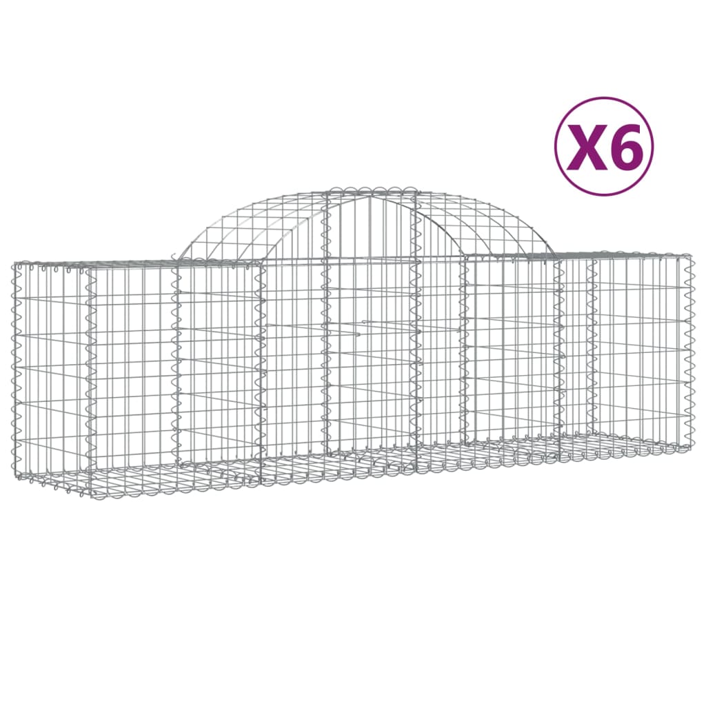 Gabionkurver buede 6 stk 200x50x60/80 cm galvanisert jern